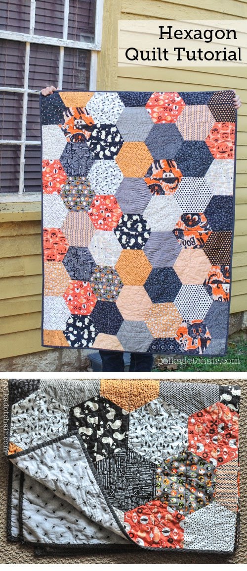 A free quilt pattern for a large hexagon quilt. How to make a hexagon quilt the easy way with no