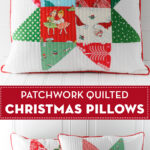 Patchwork Christmas pillows on white table