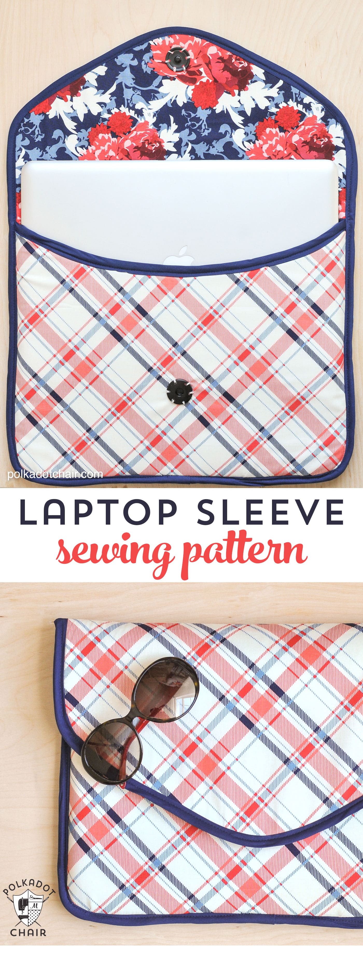 DIY Laptop Sleeve Clutch Sewing Pattern on Polka Dot Chair