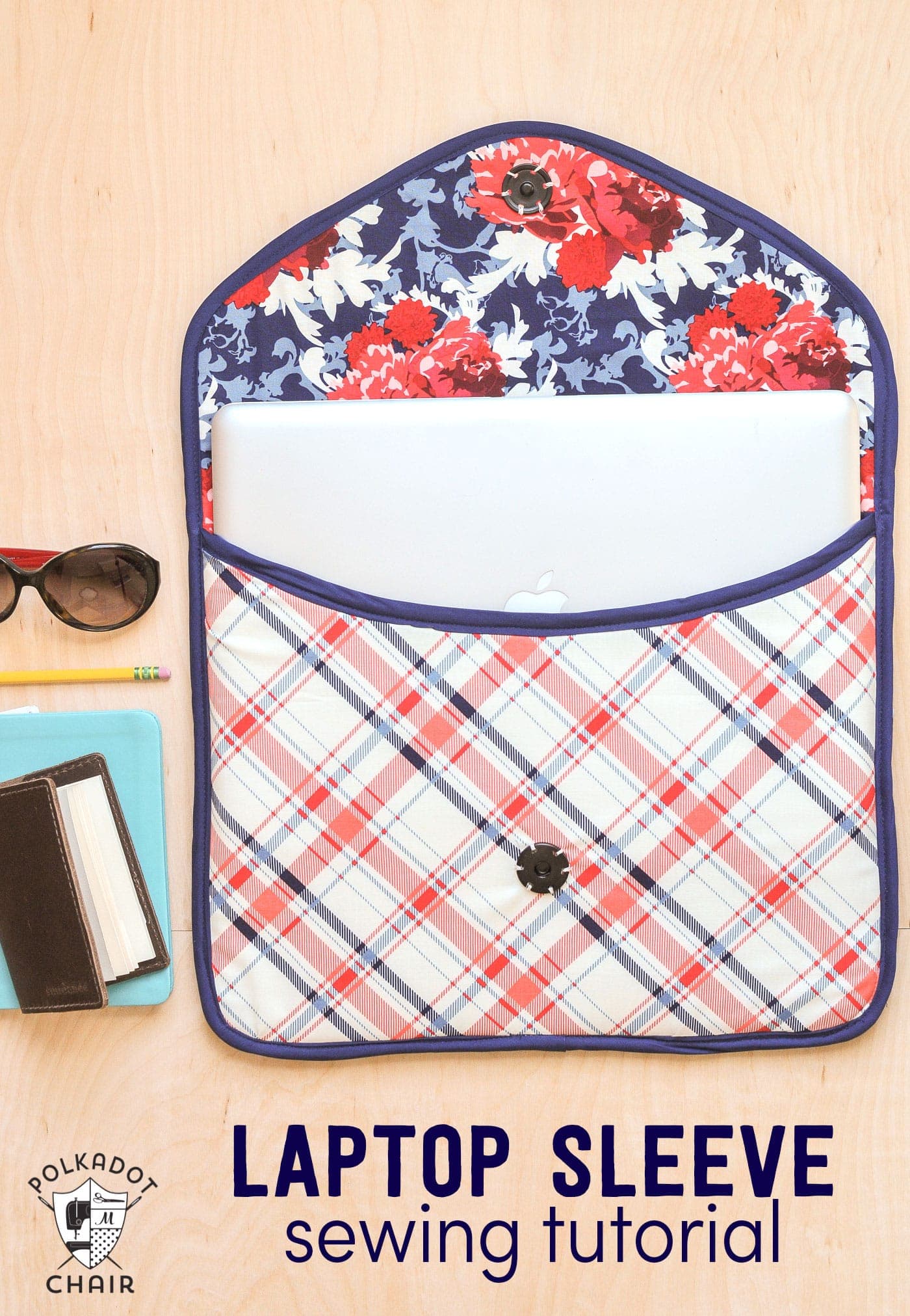 DIY Laptop Sleeve Clutch Sewing Pattern on Polka Dot Chair