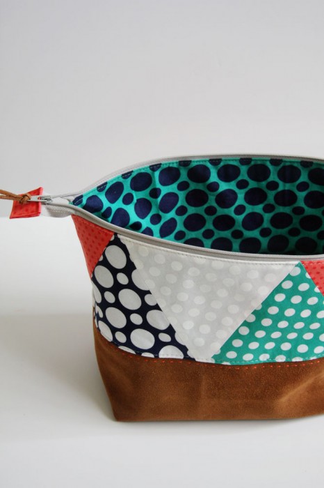 Polka Dot & Leather Zip Pouch by Knitty Bitties