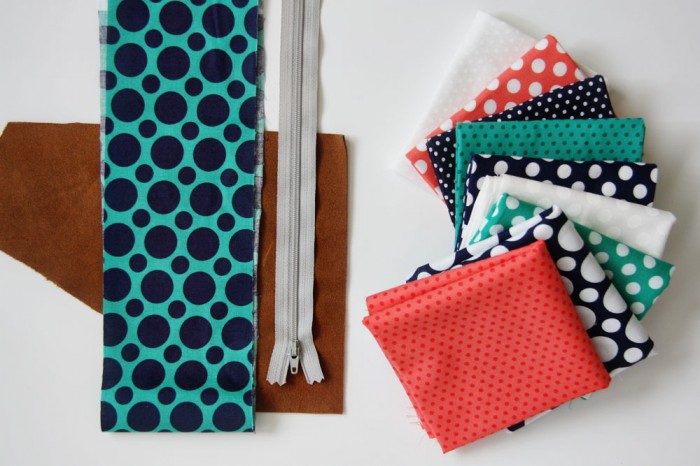 Polka Dot & Leather Zip Pouch by Knitty Bitties