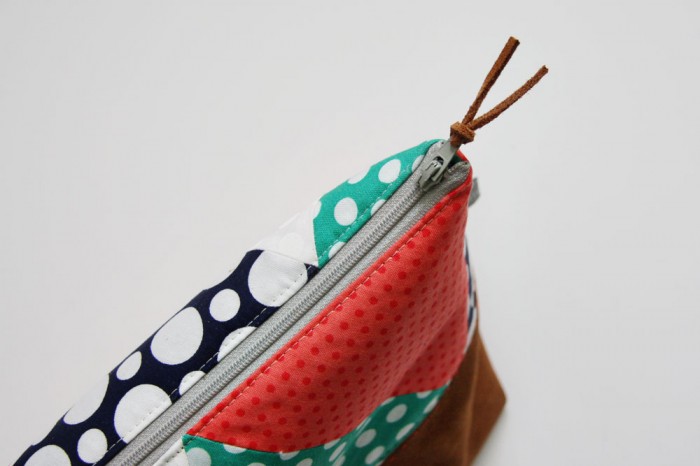 Polka Dot & Leather Zip Pouch by Knitty Bitties