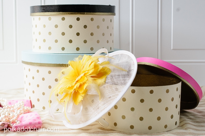 DIY Gold Polka Dot Hat Boxes on polkadotchair.com