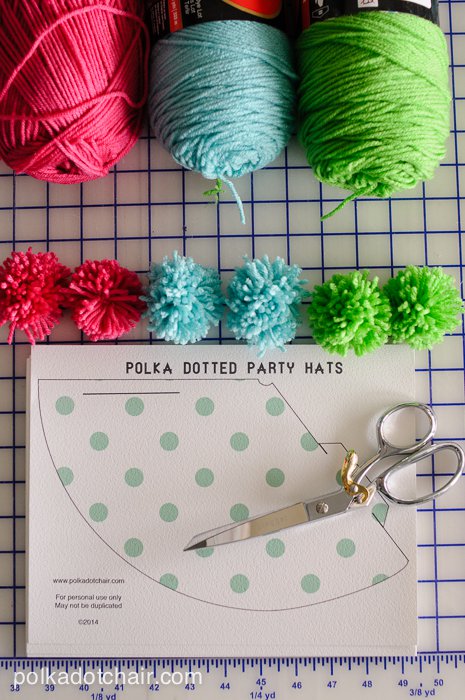 DIY Printable Pom Pom Polka Dot Party Hats