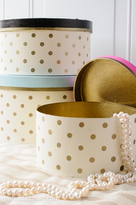 DIY Gold Polka Dot Hat Boxes on polkadotchair.com