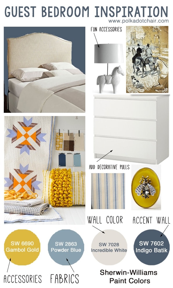 Modern Cottage Navy & Gold Guest Bedroom Mood Board