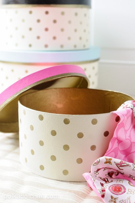 DIY Gold Polka Dot Hat Boxes on polkadotchair.com