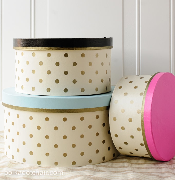 DIY Gold Polka Dot Hat Boxes on polkadotchair.com