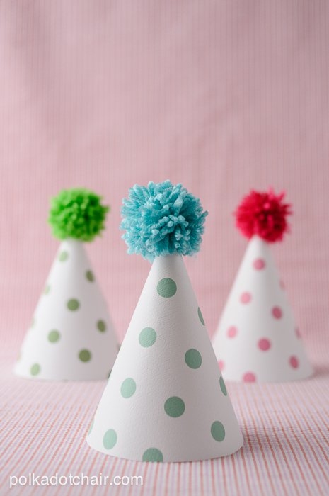 DIY Printable Pom Pom Polka Dot Party Hats