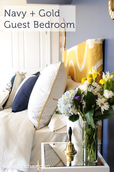 Navy + Gold Guest Bedroom Decorating Ideas on polkadotchair.com