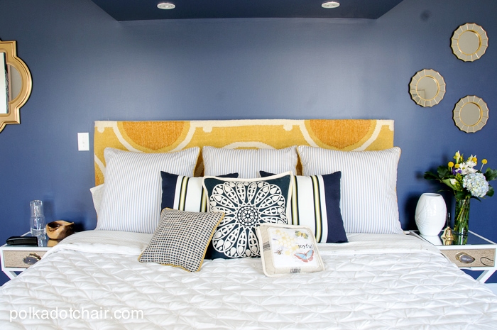 Navy + Gold Guest Bedroom Decorating Ideas on polkadotchair.com