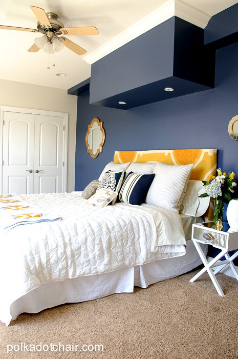 Navy + Gold Guest Bedroom Decorating Ideas on polkadotchair.com