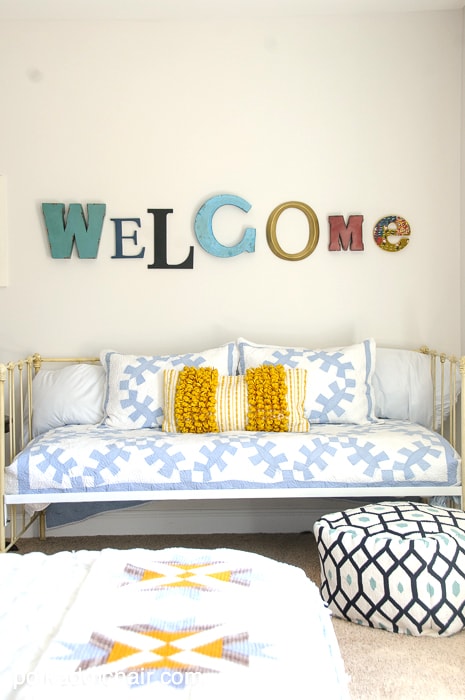 Navy + Gold Guest Bedroom Decorating Ideas on polkadotchair.com