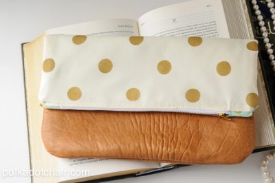Polka Dot & Leather Fold Over Clutch Sewing Tutorial on polkadotchair.com