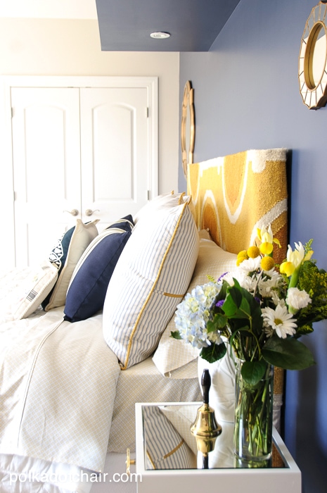 Navy + Gold Guest Bedroom Decorating Ideas on polkadotchair.com