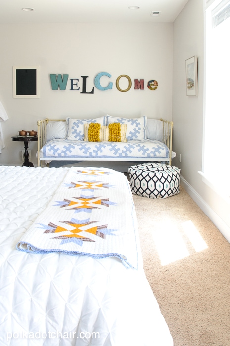 Navy + Gold Guest Bedroom Decorating Ideas on polkadotchair.com