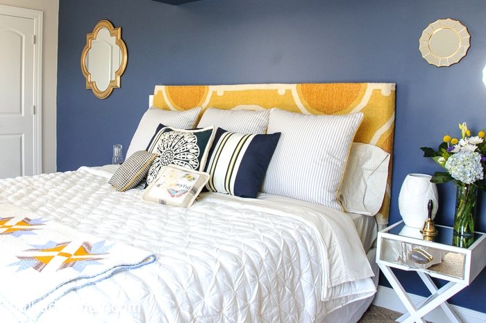 Navy + Gold Guest Bedroom Decorating Ideas on polkadotchair.com