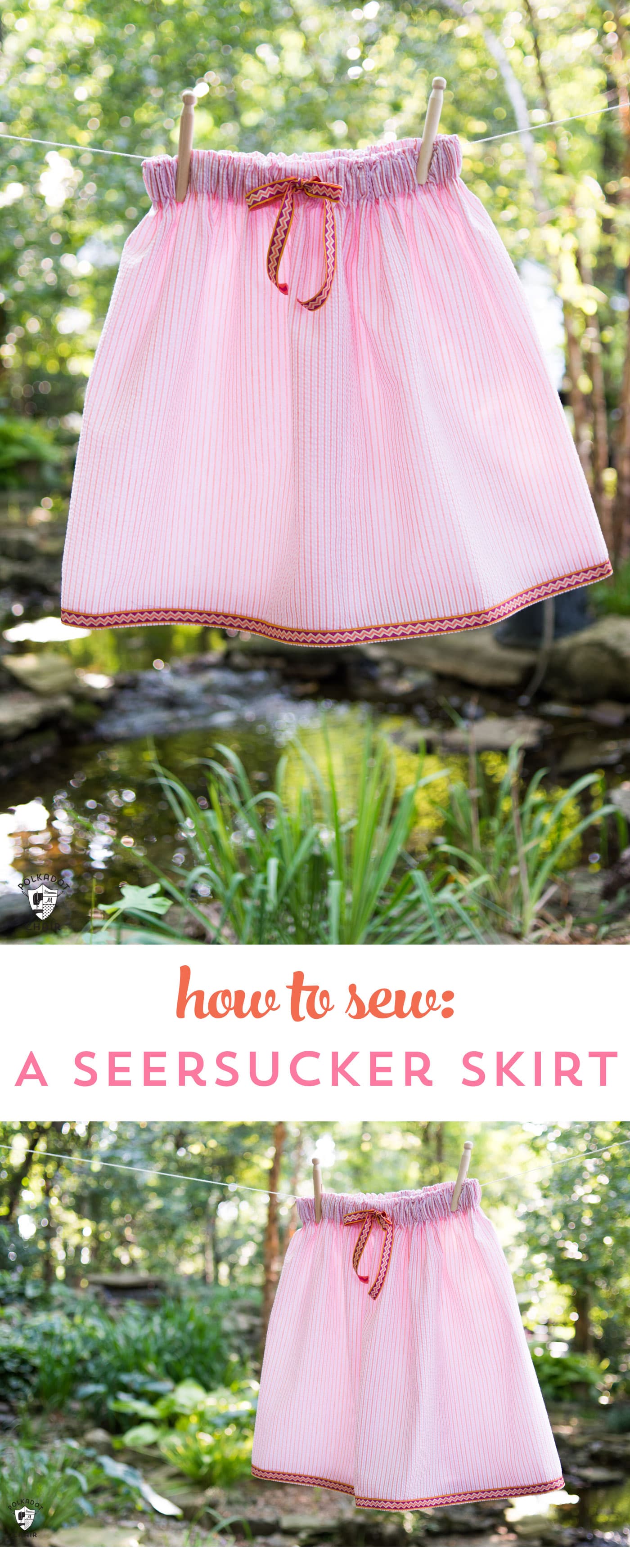 How to sew a simple skirt perfect for summer. A really cute as a seersucker skirt sewing tutorial!