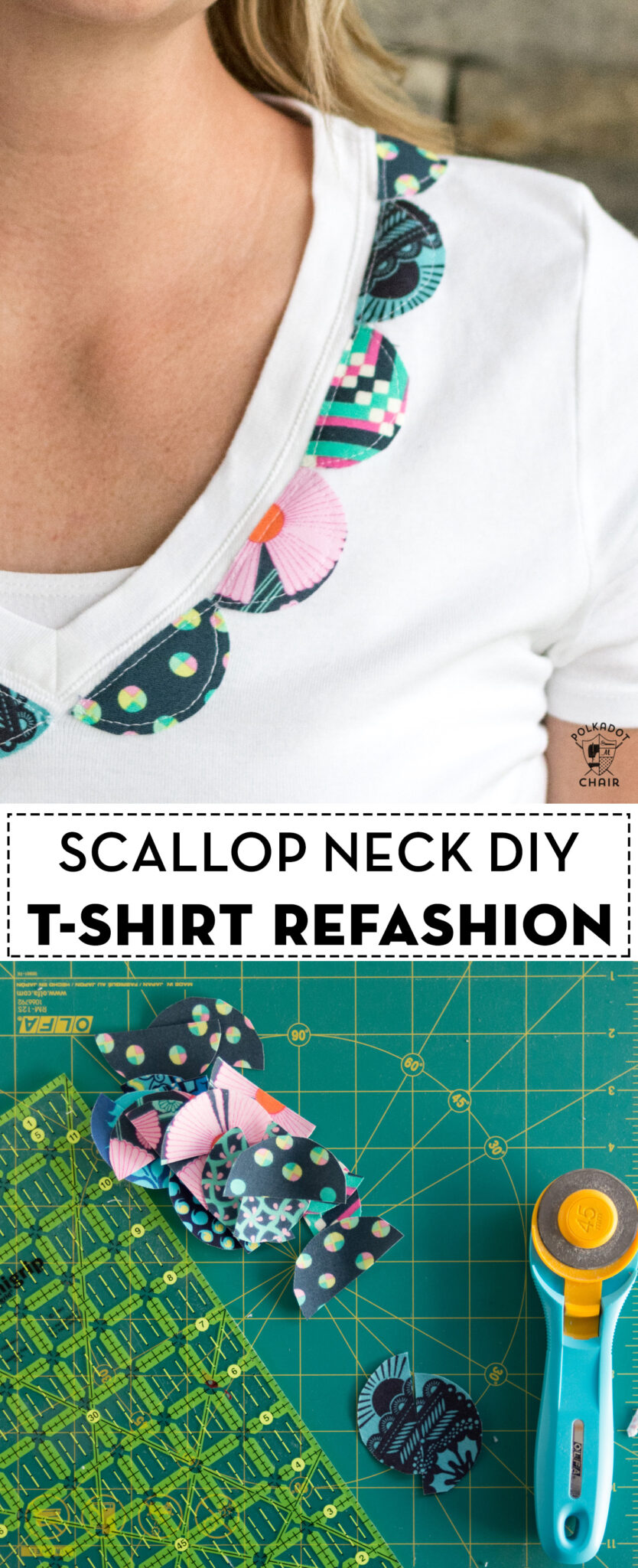 Scallop Neck DIY T-Shirt Refashion Project | Polka Dot Chair