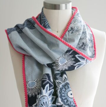 Pom Pom Patchwork Scarf Sewing tutorial - learn how to make a pom pom scarf - #sewingtutorial #scarftutorials #freesewingpatterns