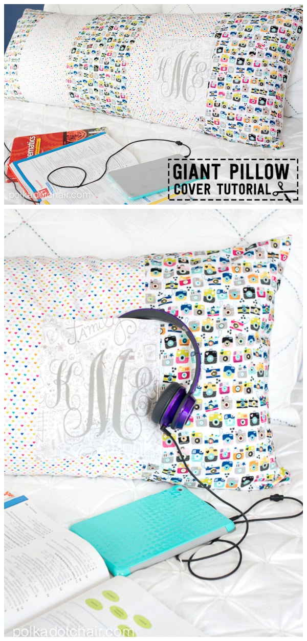 A free body pillow sewing pattern. Cute pillowcase for a body pillow that you can DIY, makes a great gift or a dorm room decorating idea.