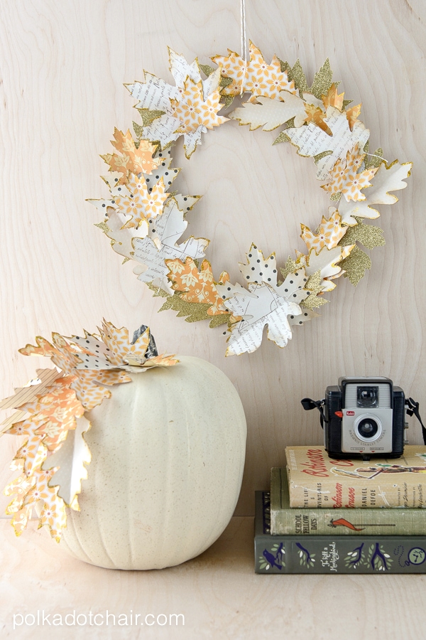 Use die cut paper leaves to create an Autumn wreath