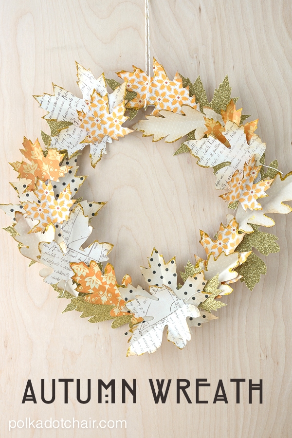 Use die cut paper leaves to create an Autumn wreath