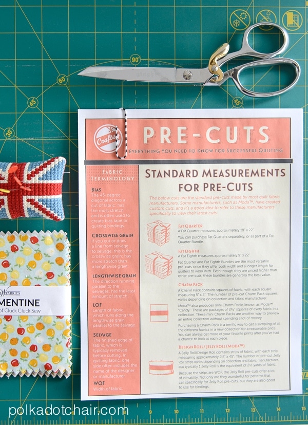 Love precut fabric? Check out this Guide to PreCut Fabrics and Common Quilting Terms.