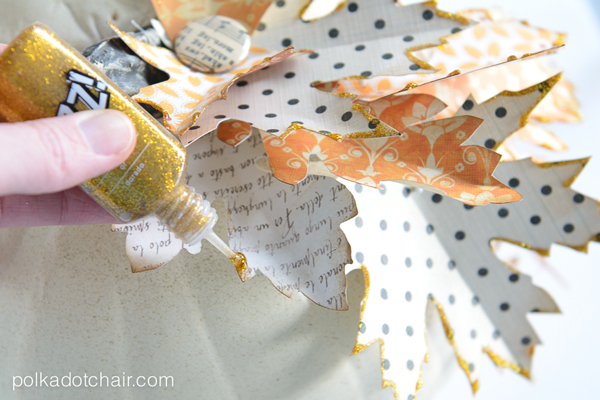 Use die cut paper leaves to create an Autumn wreath