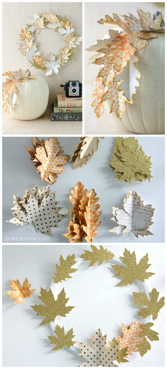 Use paper leaves to create a simple Fall wreath or as a elegant way to decorate a pumpkin for fall.