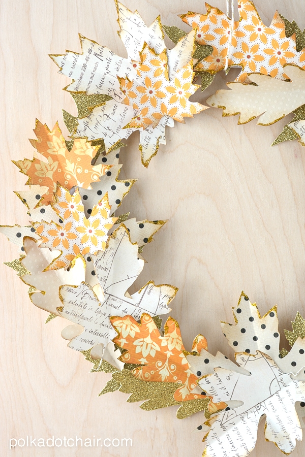 Use die cut paper leaves to create an Autumn wreath