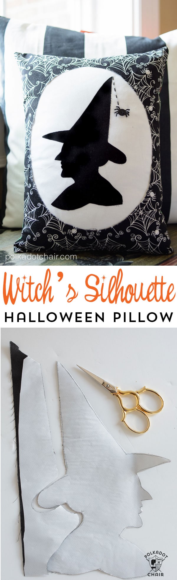 "Witch's Silhouette" A Halloween Pillow Pattern from polkadotchair.com