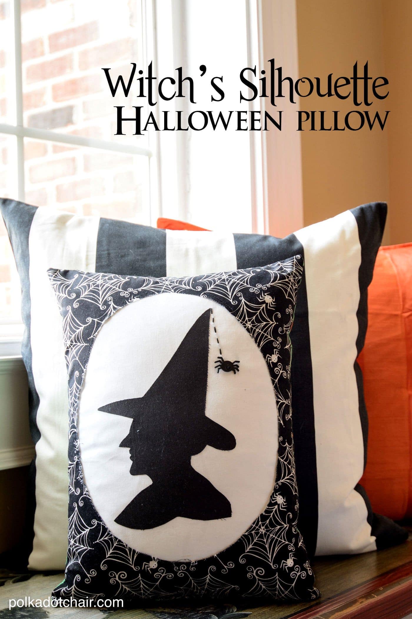 "Witch's Silhouette" A Halloween Pillow Pattern from polkadotchair.com