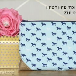 DIY Leather Trimmed Zippered Pouch Sewing Pattern and Tutorial. A great gift idea for a cute little travel bag for birthday or Christmas