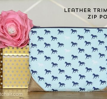 DIY Leather Trimmed Zippered Pouch Sewing Pattern and Tutorial. A great gift idea for a cute little travel bag for birthday or Christmas