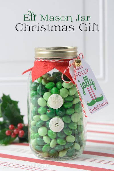 Elf Christmas Mason Jar Gift and free printable gift tag
