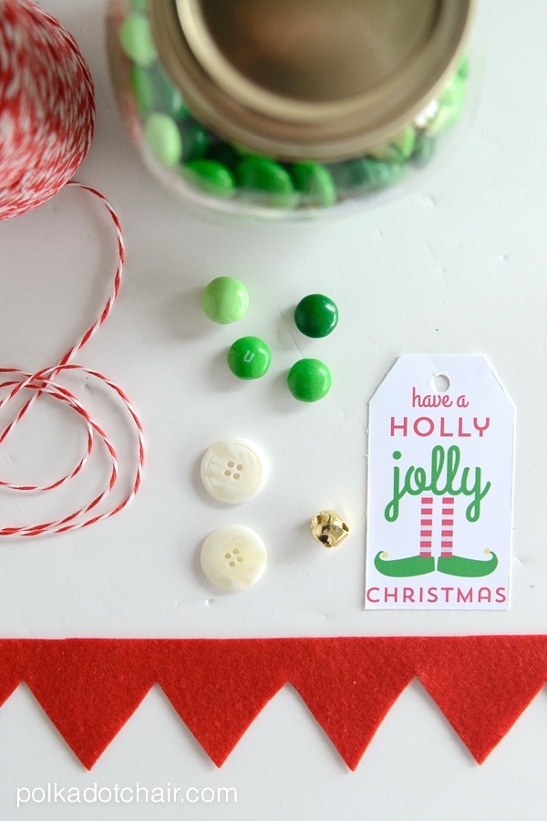 Elf Christmas Mason Jar Gift and free printable gift tag 