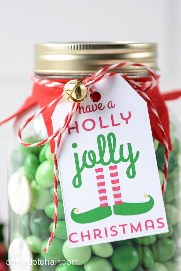 Elf Christmas Mason Jar Gift and free printable gift tag