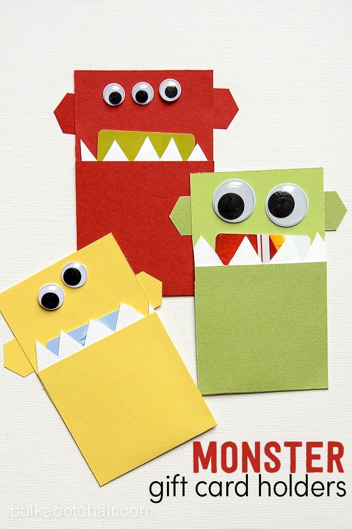 DIY Monster Gift Card Holder, a cute way to give a gift card to a kid for Christmas. Make it yourself at home with only paper.