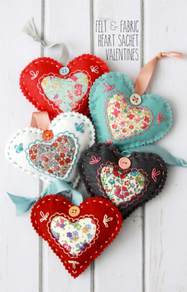Felt and Fabric Heart Sachet Valentines Sewing Pattern