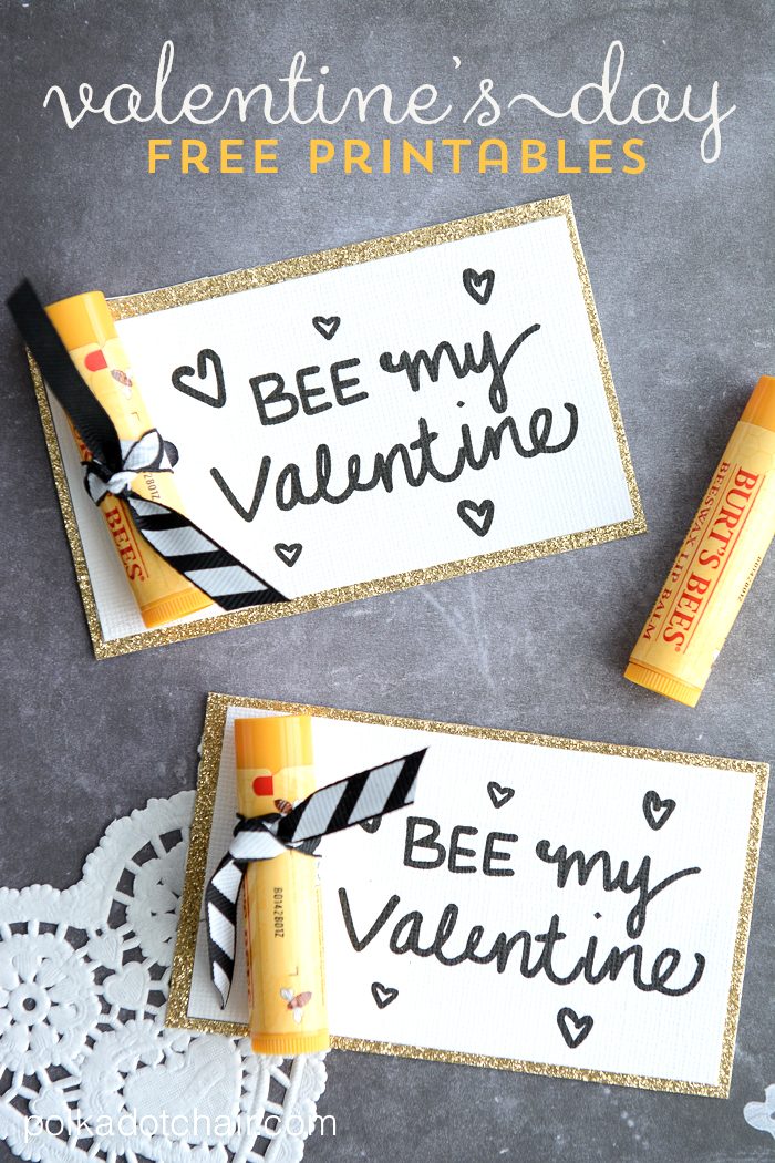 "Bee" My Valentine - free printable Valentine's. So cute with bee erasers for little kids or beeswax lip balm for big kids!