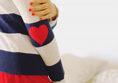 DIY heart-shaped elbow patches, something cute to wear for Valentine’s Day