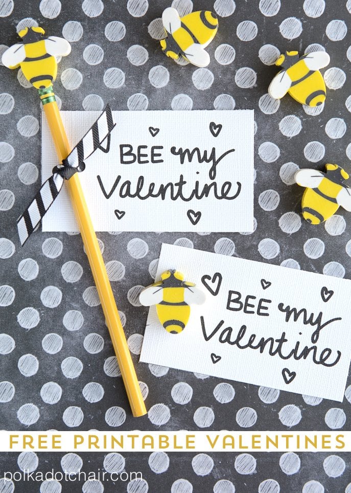 "Bee" My Valentine - free printable Valentine's. So cute with bee erasers for little kids or beeswax lip balm for big kids! 