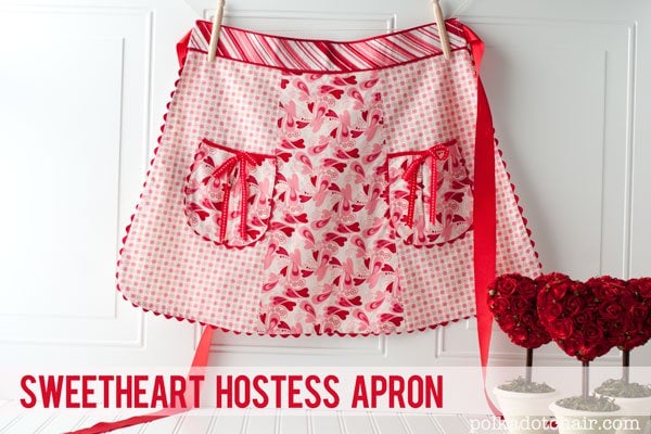 Cute Sweetheart Hostess Apron Sewing pattern, perfect for Valentines Day