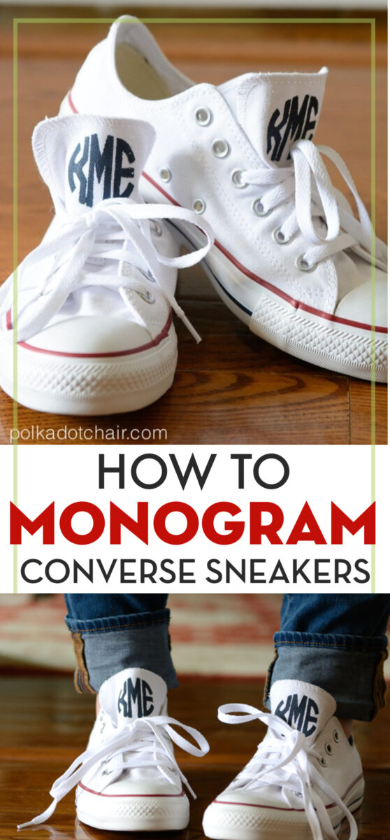 Monogrammed Converse sneakers on floor