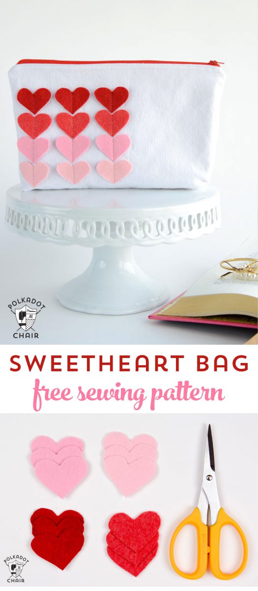 Free Sewing Pattern for a Sweetheart Zip Pouch - a cute Valentine's Day Sewing Project or Craft idea