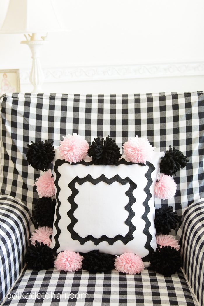 Cute DIY Pom Pom Pillow by Melissa Mortenson of polkadotchair.com