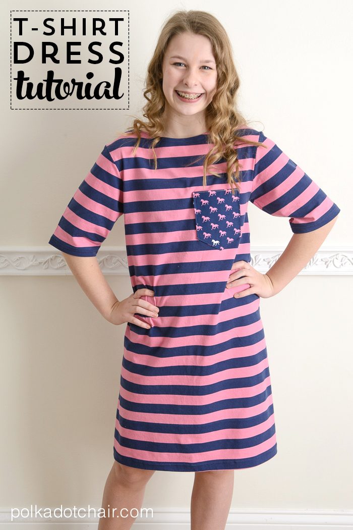 Sewing Tutorial to make a simple knit T-Shirt dress by Melissa Mortenson of PolkadotChair.com