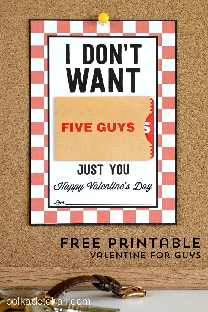 Free printable five guys valentine gift card holder. 